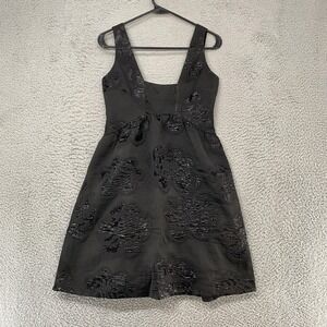 Maeve Dress Womens 2 Black Jacquard Floral Fit Flare Square Neck Mini Party